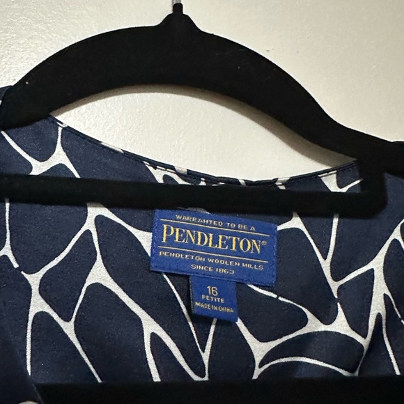 Pendleton Womens Blazer Silk Blend‎ Navy White Abstract Print Jacket 16 Petite - Picture 2 of 4